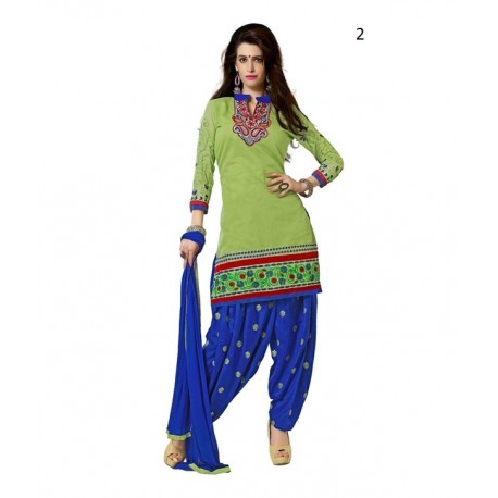 Party Light Green Solid Chanderi Semi-Stitched Salwar Kameez