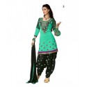 Party Turquoise Solid Chanderi Semi-Stitched Salwar Kameez