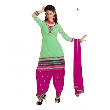 Party Light Green Solid Chanderi Semi-Stitched Salwar Kameez