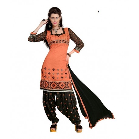 Party Orange Solid Chanderi Semi-Stitched Salwar Kameez