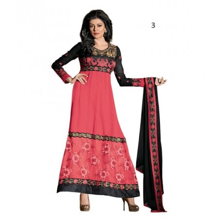 Pink Floral Print Pure Georgette Semi-Stitched Salwar Kameez