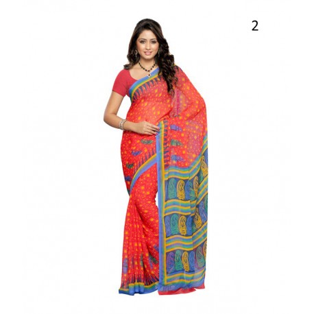 Red Geometric Print Chiffon Saree