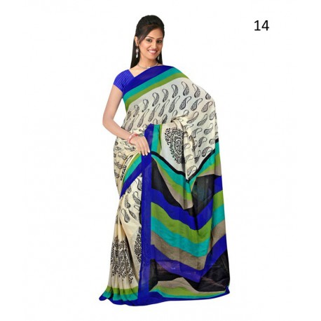 Beige Printed Chiffon Saree