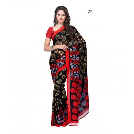 Floral Print Faux Georgette Saree