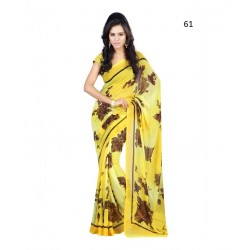Yellow Floral Print Georgette Saree
